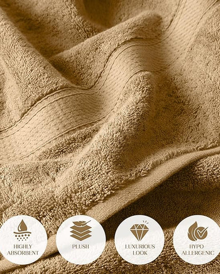Superior Egyptian Cotton Pile Bath Towel Set of 2, Ultra Soft Luxury Towels, Thick Plush Essentials, Absorbent Heavyweight, Guest Bath, Hotel, Spa, Home Bathroom, Shower Basics, Toast