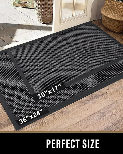 PLEASOR Front Door Mat Indoor Outdoor Entrance, Sturdy Natural Rubber Doormat, Resists Dirt and Absorbent, Low Profile Welcome Mat for Outdoor Entry, 17x30, Grey