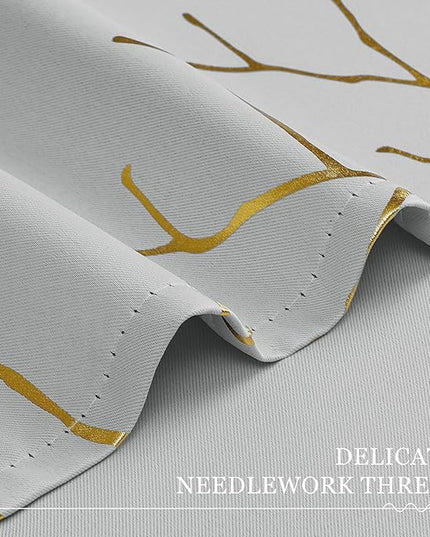 BUHUA Blackout Curtains 72 Inches Long, Gold Foil Print Pattern Room Darkening Curtain, Living Room Curtains & Drapes, Thermal Insulated Window Panel Set, 52 x 72 Inch, Silver