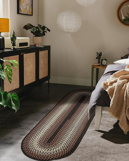 Tranquility TQ82 Black 2' x 6' Runner - Braided Area Rug, Home Decor, Floor Mat or Bedroom Rug - Easy Care, Ideal for High Traffic Areas in Hallway and Living Room - Made in USA