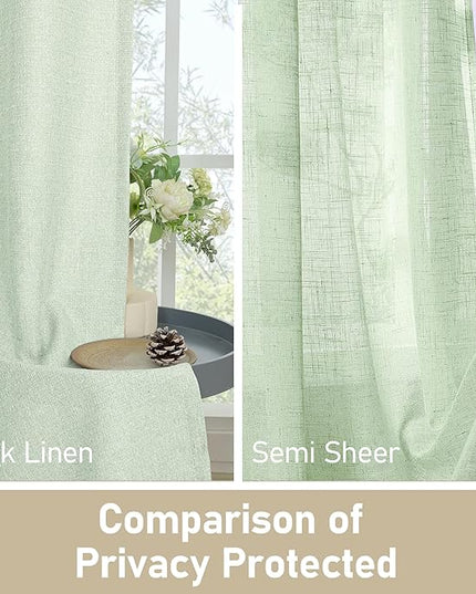 LAMIT Light Green Linen Textured Curtains for Bedroom, Grommet Thermal Insulated Thick Curtains Light Reducing Panels for Living Room/Outdoor/French Door, Set of 2 Panels, W60 x L84