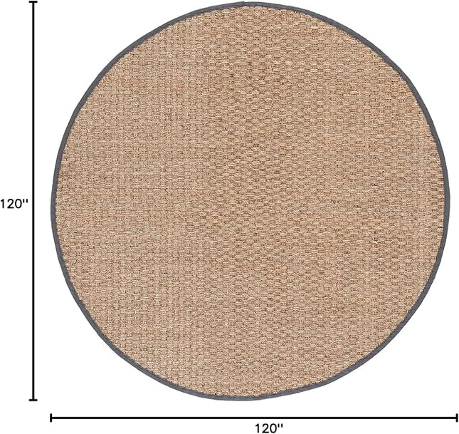 SAFAVIEH Area Rug 10' Round - Natural Fiber Collection - Large - Natural & Dark Grey, Seagrass, Basketweave Pattern with Border (NF114Q)