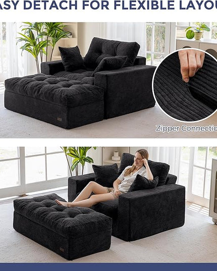 MAXYOYO Sectional Sofa Couch and Chaise Lounge, L Shaped Modern Cloud Couch with Ottoman, Comfy Sofa with Layered Cushion, Tufted Upholstered Sleeper Chair for Living Room, No Assembly Required