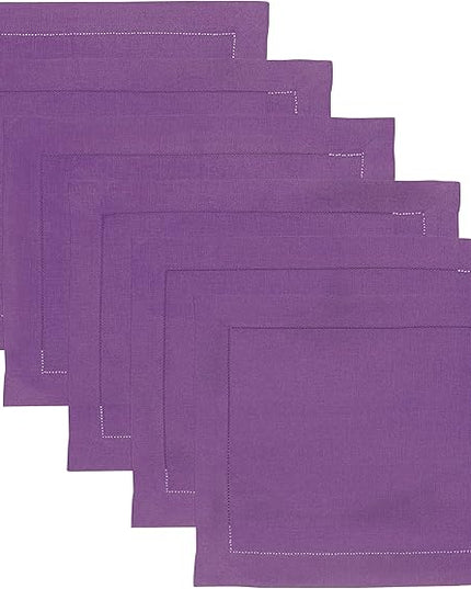 Solino Home Linen Cloth Placemats Set of 6-100% Pure Linen Hemstitch Purple Placemats 14 x 19 Inch - Classic Hemstitch Table Place Mats for Christmas, New Year