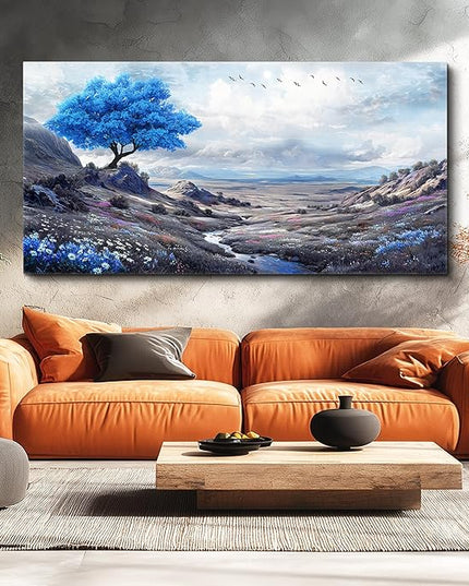XIGUANGART Canvas Wall Art for Living Room Blue Flowers Tree of Life Art Prints Painting Landscape Nature Picture Modern Artwork Wall Decor for Bedroom Kitchen Home Office Mural Posters Gift 30"X60"