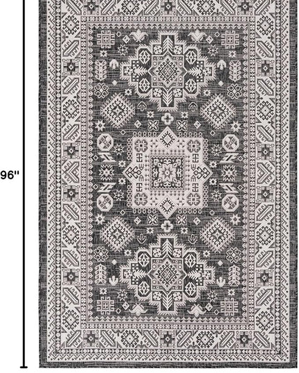 Rugs.com Outdoor Aztec Collection Rug – 5' x 8' Charcoal Gray Flatweave Rug Perfect for Living Rooms, Large Dining Rooms, Open Floorplans