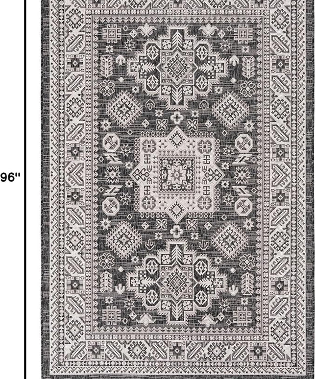 Rugs.com Outdoor Aztec Collection Rug – 5' x 8' Charcoal Gray Flatweave Rug Perfect for Living Rooms, Large Dining Rooms, Open Floorplans