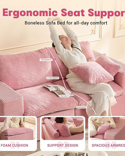 74.8” Cloud Couch, Modular Loveseat Sofa, Convertible Sofas Bed, Deep Seat Sofa, Cozy Sofa for Living Room, Office and Bedroom, Corduroy, Pink