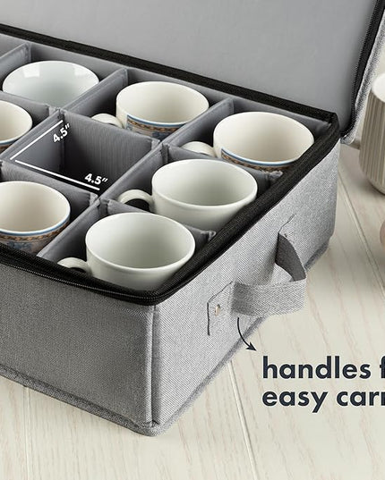 Hard Shell China Storage Containers 5-Piece Set Moving Boxes for Dinnerware, Glasses, Plates, Mugs and Saucers Sturdy Dish Organizer with Dividers for Seasonal Storage - Service for 12 - Gray