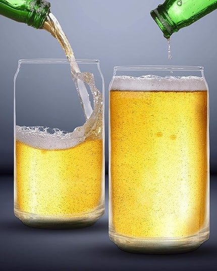 DISCOUNT PROMOS Beer Can Glasses Set of 10, 16 oz. Pint Sized, Soda Can Shape, Glassware, Clear