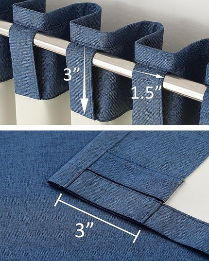 DUALIFE Blackout 96 Inches Long Blue Curtains 2 Panel Set, Farmhouse Curtains for Living Room Darkening Thermal/Noise Reduction Textured Flax Linen Drape 8ft Rod Pocket&Back Tab 72W x 96L