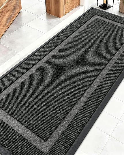 OLANLY Front Door Mat Indoor Outdoor Entrance, Waterproof All-Season, All-Weather Doormat, Sturdy Natural Rubber, Fade Resistant, Low Profile, Easy Clean Patio Porch Entryway Mat, 59x20, Black