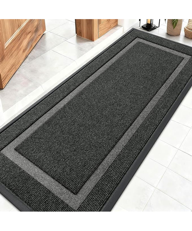 OLANLY Front Door Mat Indoor Outdoor Entrance, Waterproof All-Season, All-Weather Doormat, Sturdy Natural Rubber, Fade Resistant, Low Profile, Easy Clean Patio Porch Entryway Mat, 59x20, Black