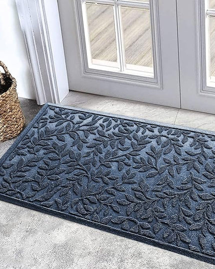 Bulijojo Sturdy Front Entrance Doormats,Durable Heavy Duty Welcome Mat,Thick Absorbent Natural Rubber Non Slip Mat,Easy Clean Entryway Mat Leaves Blue 23"x35"