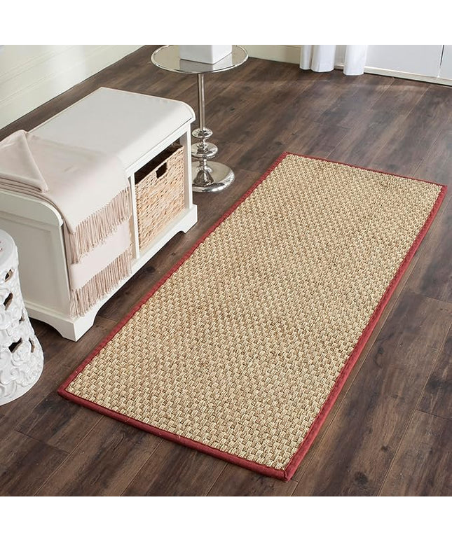 SAFAVIEH Natural Fiber Collection Runner Rug - 2'6" x 10', Natural & Red, Seagrass, Basketweave Pattern with Border (NF114D)