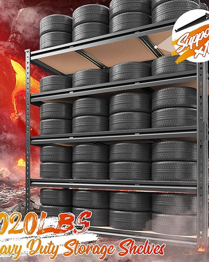 REIBII 48" W Garage Shelving 3020LBS Storage Shelves 5 Tier Heavy Duty Shelving Adjustable Garage Shelves for Basement, Warehouse, Commercial, Easy Assemble, 48" W x 72" H x 24" D