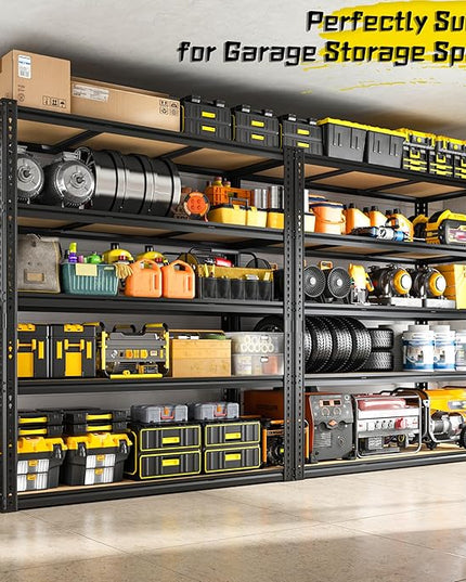48" W Garage Shelving Heavy Duty 2800LBS Garage Storage Shelves, 5 Tier Adjustable Metal Shelving Unit Utility Rack Shelf for Warehouse, Pantry, Closet, Kitchen 72" H x 48" W x 18" D, Black