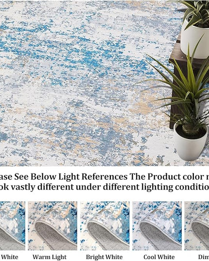 8x10 Modern Abstract Rug Faux Wool Ultra Soft Rug Non Slip Non Shedding Accent Large Rug for Living Room Bedroom Dining Room Office Home, Blue/Grey