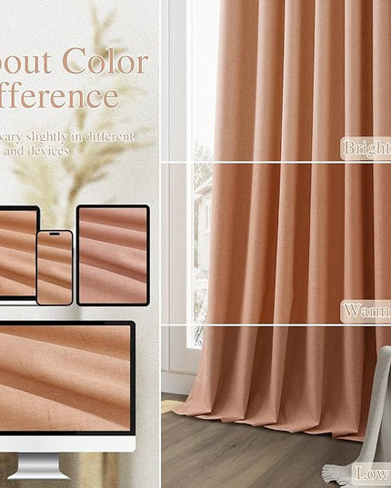Guken 100% Blackout Curtains 96 Inch Length 2 Panels Set for Living Room Bedroom Back Tab Thermal Insulated Black Out Linen Drapes Room Darkening Rose,52x96