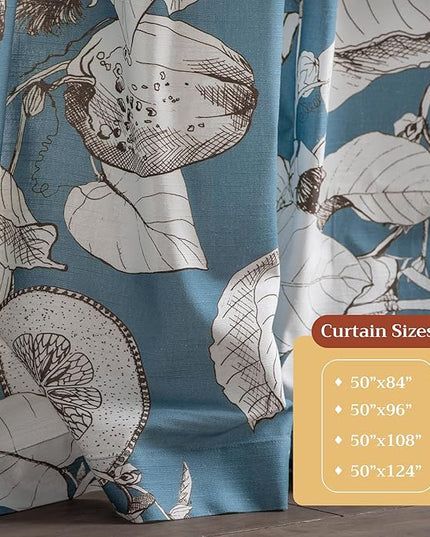 Maison d' Hermine Curtains for Living Room 100% Cotton 108 inch Length One Panel Light Filtering Curtains for Bedroom Windows with Rod and Loop Pockets Drapes (Manon Blue, 50" W x 108" L)