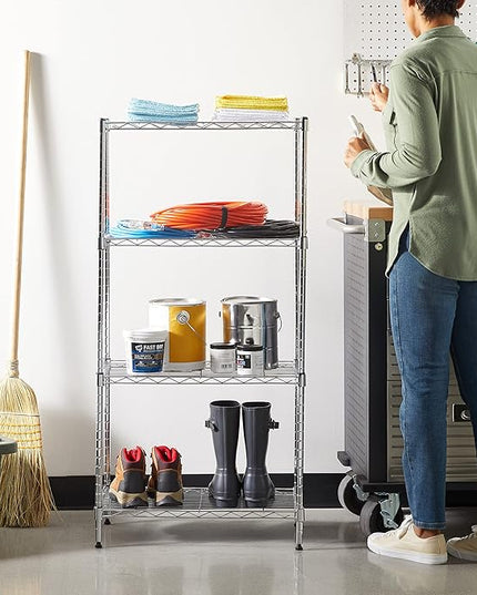 Amazon Basics 4-Shelf Adjustable, Storage Shelving Unit, (200 Pound Loading Capacity per Shelf), Steel Organizer Wire Rack, 13.4"D x 23.2"W x 48"H, Chrome