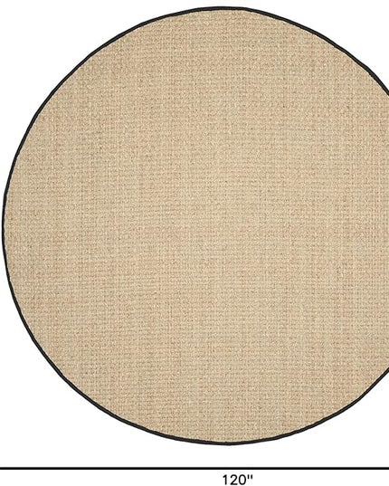 Safavieh Area Rug 10' Round - Natural Fiber Collection - Large - Natural & Black, Seagrass, Basketweave Pattern with Border (NF114C)