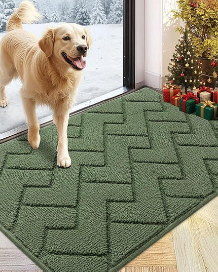 hicorfe Indoor Doormat,Front Back Door Mat Rubber Backing Non Slip Door Mats 24"x35" Absorbent Resist Dirt Entrance Doormat Inside Floor Mats for Entryway Washable Low-Profile(Green)
