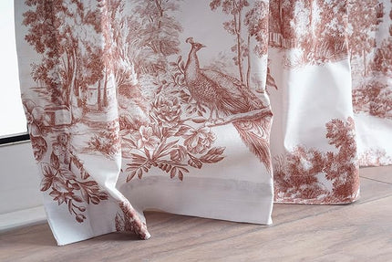 Maison d' Hermine Curtains for Living Room 100% Cotton 84 inch Length Two Panels Light Filtering Toile Curtains for Bedroom Windows with Rod and Loop Pockets Drapes (Trianon Brown, 50" W x 84" L)