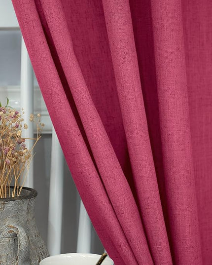 Pitalk Hot Pink Semi Sheer Curtains 96 Inch Long 2 Panel Set Rod Pocket Back Tab Linen Light Filtering Room Decor Magenta Curtain Drapes for Living Room 52x96 Celling to Floor Length Raspberry Fuchsia