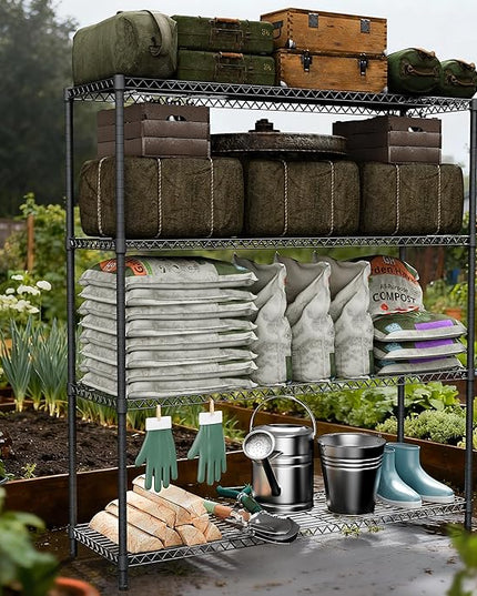 Stand Shelf Wire Rust-Proof Outdoor Storage Shelving 4-Tier Utility Shelving Unit for Garden Home,Kitchen,Office Dark Grey 17.7" D x 47.3" W x 59.4" H