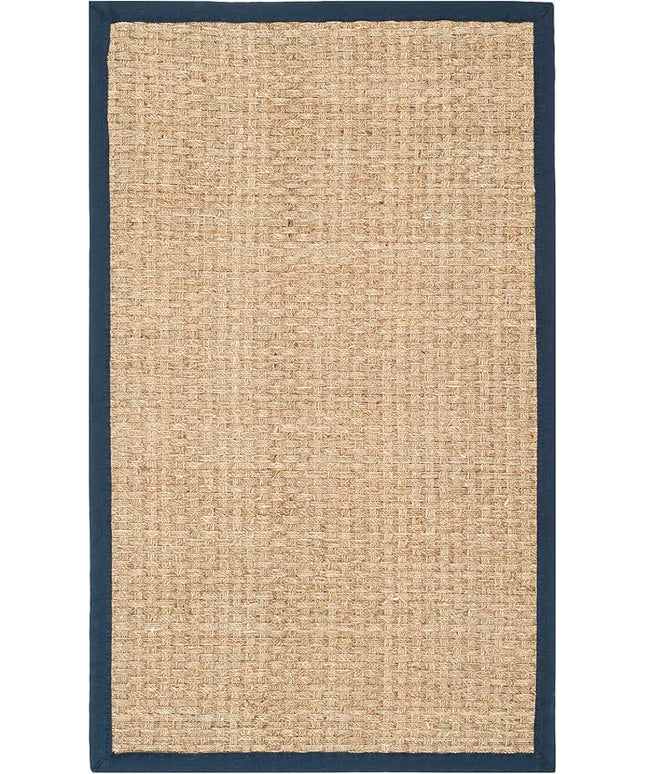 SAFAVIEH Area Rug 3x5 - Natural Fiber Collection - Natural & Blue, Border Basketweave Seagrass Design (NF114E)