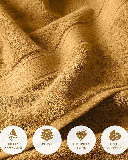 Superior Egyptian Cotton Pile 3-Piece Towel Set, Includes 1 Bath, 1 Hand, 1 Face Towel/Washcloth, Heavyweight, Ultra Soft Luxury Towels, Thick Plush Essentials, Guest Bath, Spa, Hotel Bathroom, Gold