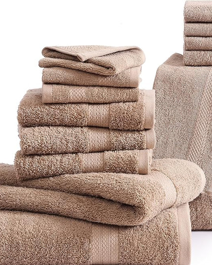 LANE LINEN 100% Mercerized Cotton Bathroom Towel Set - 16 Pieces - Fluffy, Super Soft & Highly Absorbent - 4 Bath Towels, 8 Washcloths, 4 Hand Towels - Ring Spun, Double Sided Cotton Terry - Taupe