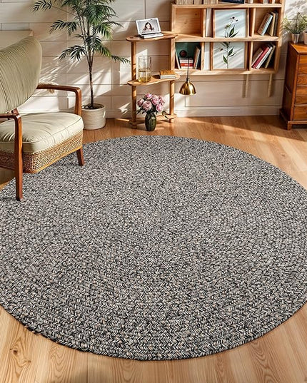 Seasons SE85 Fall Charcoal 6' x 6' Round - Braided Area Rug, Home Decor, Floor Mat or Bedroom Rug - Easy Care, Ideal for High Traffic Areas in Hallway and Living Room - Made in USA