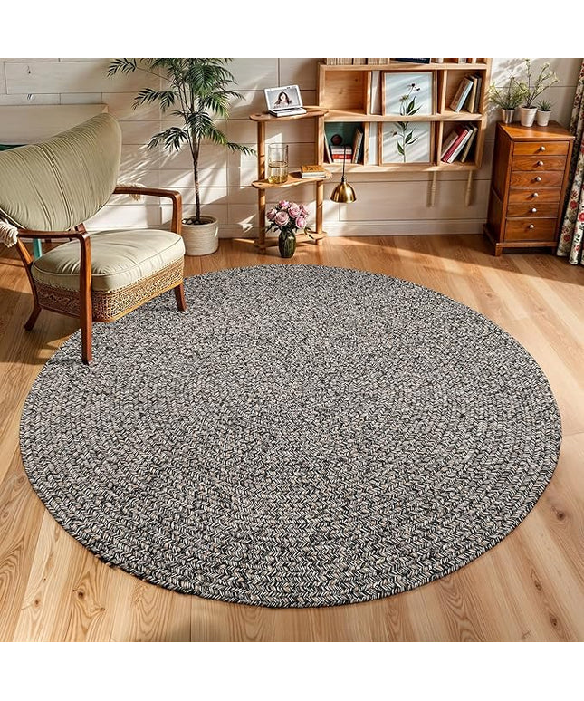 Seasons SE85 Fall Charcoal 6' x 6' Round - Braided Area Rug, Home Decor, Floor Mat or Bedroom Rug - Easy Care, Ideal for High Traffic Areas in Hallway and Living Room - Made in USA