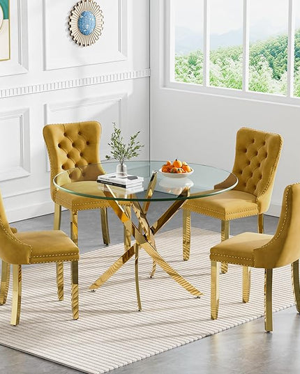 HomVent Round Glass Dining Table Set for 4, Modern Tempered Glass Kitchen Table Set and Chairs, Round Glass Dining Room Table Set for Kitchen