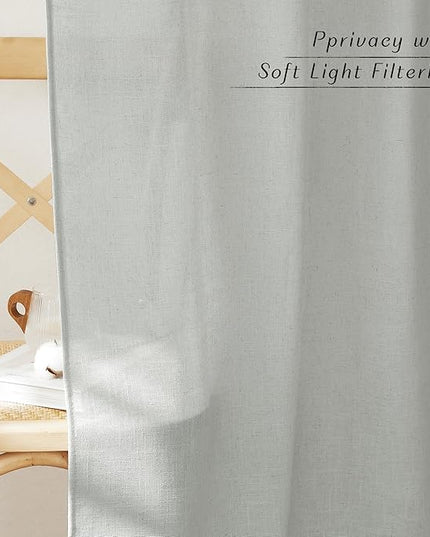 NICETOWN Linen Grey Curtains 84 inches Length 2 Panels Set, Rod Pocket & Back Tab Flax Linen Burlap Semi Sheer Eclectic Drapes Privacy with Light Filtering for Bedroom/Living Room, 52 x 84 inch