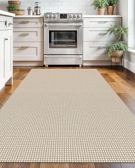 KOZYFLY Washable Area Rug 4x6 ft Non Slip Rubber Backed Living Room Rugs Braided Woven Cotton Kitchen Rugs Indoor Outdoor Entryway Rug Floor Carpet for Dining Living Room Bedroom, Ivory/Khaki
