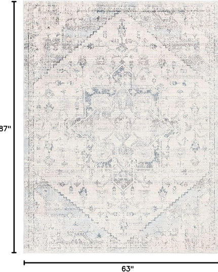 BoutiqueRugs Orrick Oriental Boho Vintage Area Rug - Farmhouse Traditional Patterned Carpet for Living Room, Bedroom - Pale Blue, Aqua, Cream, Brown - 5'3" x 7' (5x7)