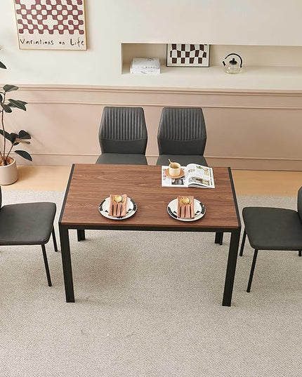 Dining Chairs Set of 4, PU Leather Dining Room Chairs, Comfortable Upholstered Kitchen Chair with Black Metal Legs for Living Room, Dining Room, Dark Grey