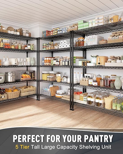 REIBII Storage Shelves, 5-Tire Wire Shelving Load 1000LBS Metal Shelves for Storage Adjustable Garage Shelving Unit Wire Shelf Rack Kitchen Storage Rack Pantry Shelves 31.5''W x 15.7'' D x 71''H