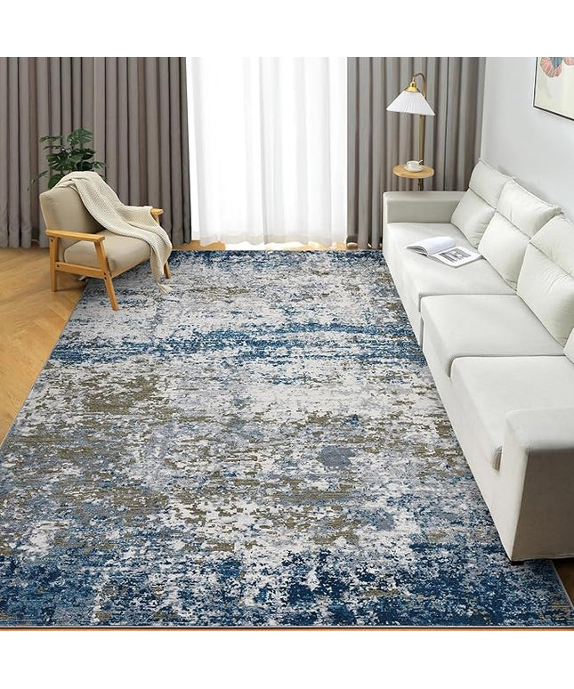 Modern Abstract Area Rug 3x5 Non Slip Non Shedding Rug Low Pile Stain Resistant for Bedroom Living Room,Navy