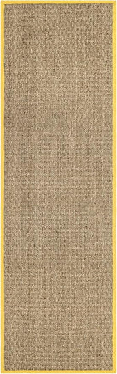 SAFAVIEH Natural Fiber Collection Runner Rug - 2'6" x 6', Natural & Gold, Seagrass, Basketweave Pattern with Border (NF114X)