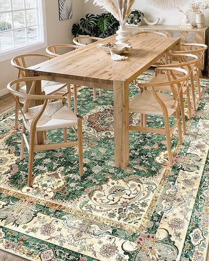 Green Rug 6'x9' Area Rugs,Boho Washable Rug for Living Room Bedroom Dining Room,Large Vintage Bohemian Distressed Oriental Carpet Non Slip,Retro Sage Floral