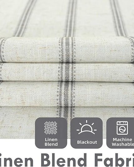 DriftAway Farmhouse Linen Blend Blackout Curtains 96 Inches Long for Bedroom Vertical Striped Printed Linen Curtains Thermal Insulated Lined Treatments for Living Room 2 Panels W52 x L96 Linen Grey