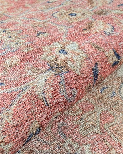 GLN Rugs Traditional Collection - Machine Washable Area Rug, Traditional Washable, Non Slip, Low Pile Chenille Rug, Living Room, Bedroom, Kitchen Rug (5'3" Round Pink Vintage)