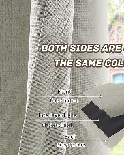 Extra Lenght 100% Blackout Linen Textured Curtains 120 Inch Length 2 Panels Set for Living Room, Bedroom, Full Blackout Curtains with Grommets Top, Natural Linen, 52" W x 120" L, 2 Panels