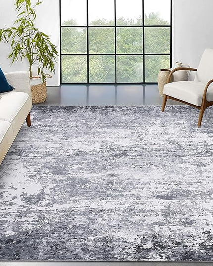 9x12 Modern Abstract Accent Rug Non Slip Stain Resistant Washable Low Pile Accent Washable Rug for Living Room Bedroom Indoor Floor Cover Office Home Decor, Light Grey
