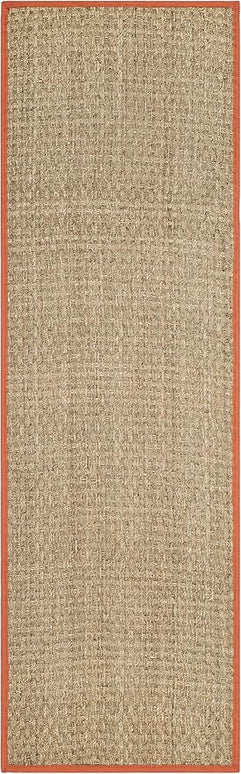SAFAVIEH Natural Fiber Collection Runner Rug - 2'6" x 8', Natural & Rust, Seagrass, Basketweave Pattern with Border (NF114Y)
