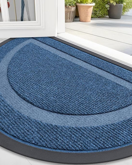 OLANLY Half Circle Door Mat Indoor Outdoor Entrance Welcome, Waterproof All-Season, All-Weather Doormat, Sturdy Natural Rubber, Low Profile, Easy Clean Patio Porch Entryway Mat, 35x23, Light Blue